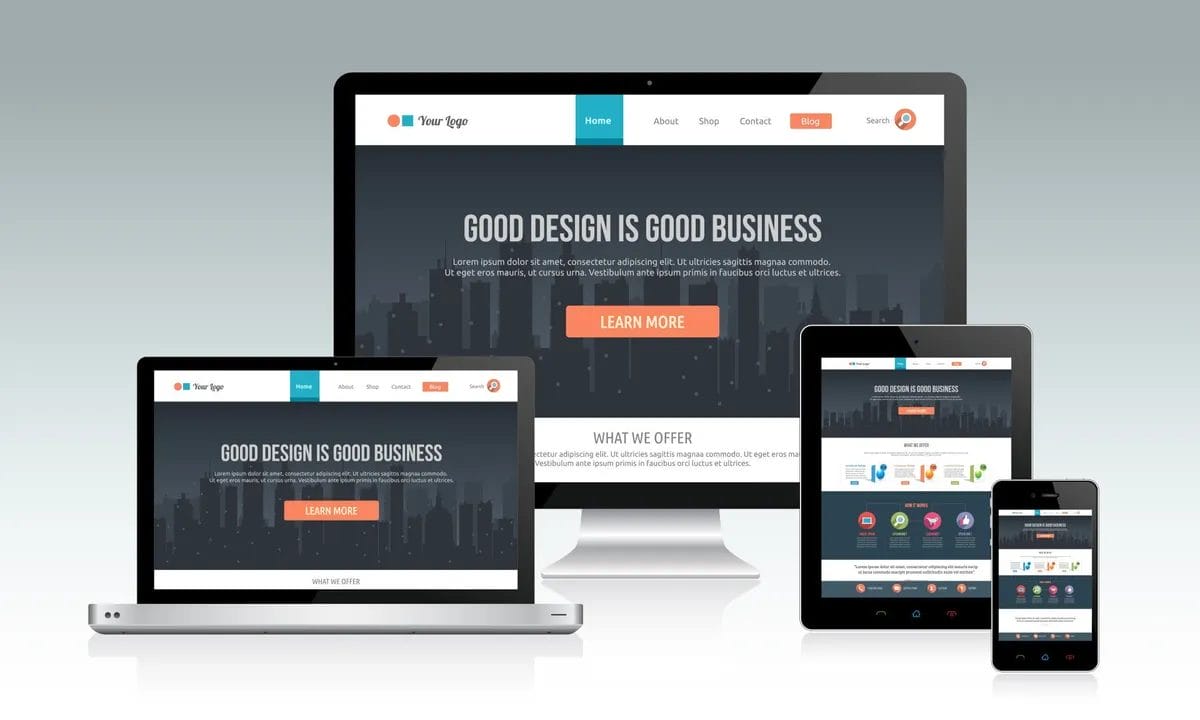 Responsive website design on multiple devices.