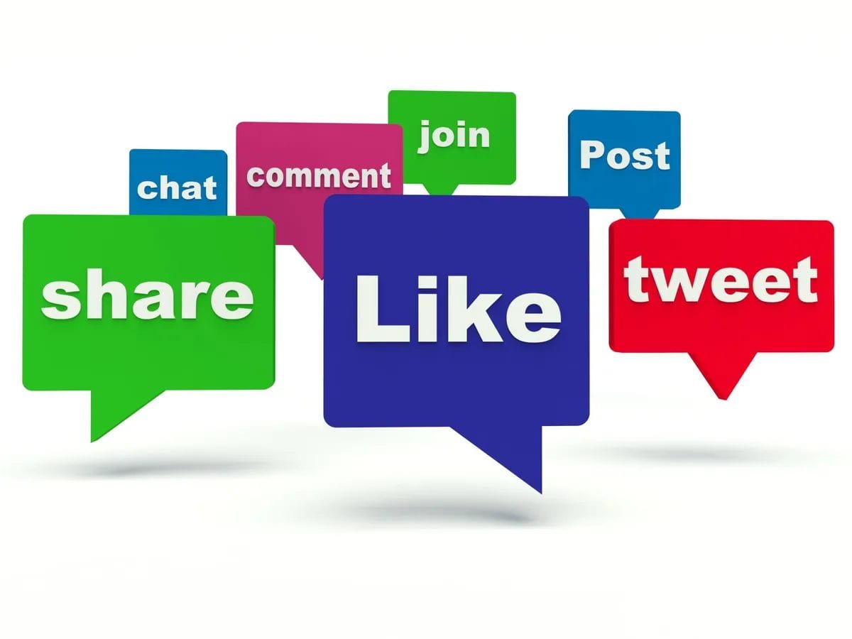 Social media interaction icons: like, share, tweet.